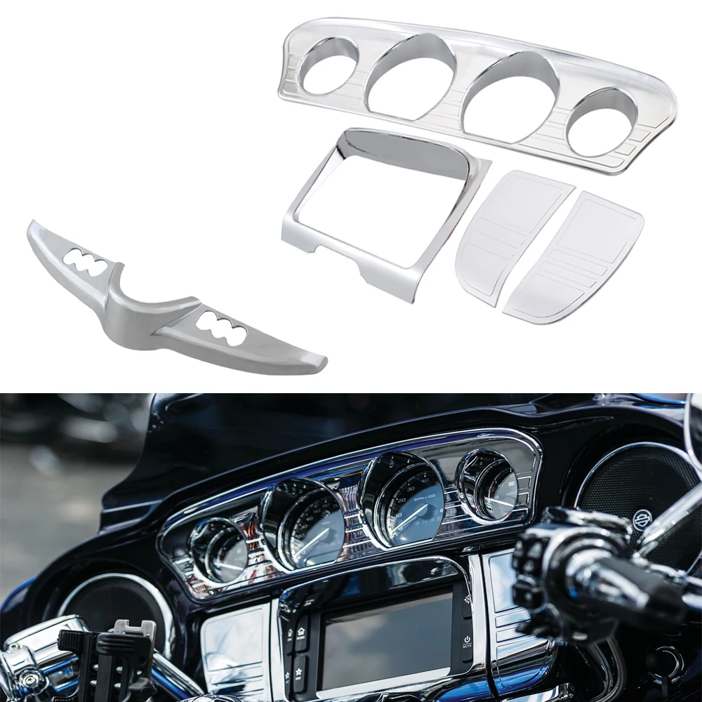 Motorcycle Chrome Inner Fairing Gauge Stereo Switch Trims Accents Panel Cover For Harley Electra Street Glide Tri Glide 2014+