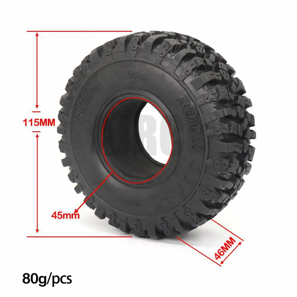 4PCS 115MM Rubber Mud Grappler Tires for 1:10 RC Crawler Axial SCX10 SCX10 II 90046 90047 TRX-4 Defender G500 TRX-6 G63