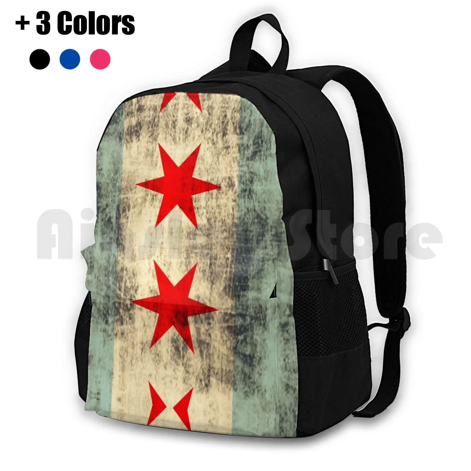 Vintage Grunge Chicago Flag Outdoor Hiking Backpack Riding Climbing Sports Bag Vintage Chicago Flag City Grunge Retro