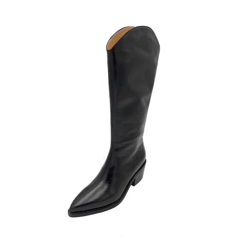 

Women's fall/ winter boots knee length brown leather boots Thanksgiving outfit pointed toe boots classic brown black boots 35-41