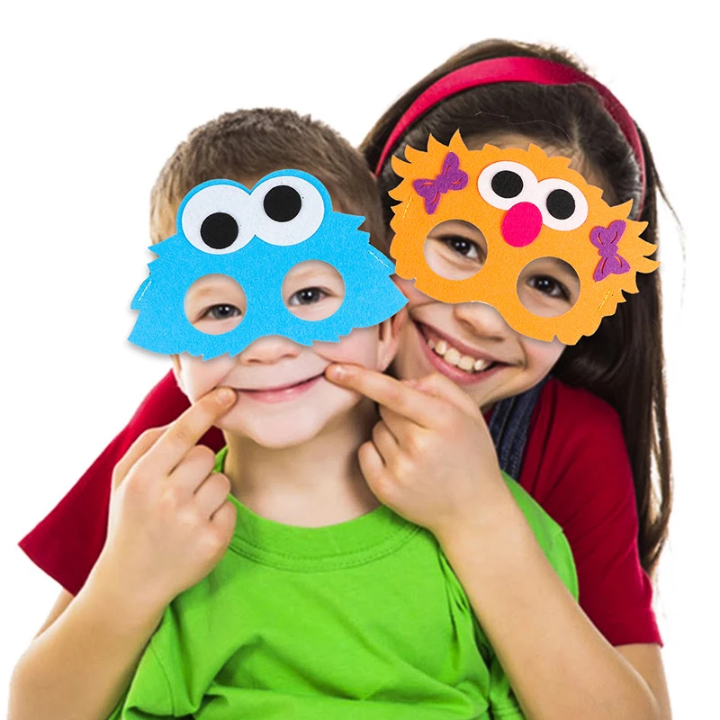 12Pcs Sesame Elmo Cookie Monster Felt Mask Set Dress Up Costumes Pretend Play Photo Booth Props Birthday Party Supplies for Kids