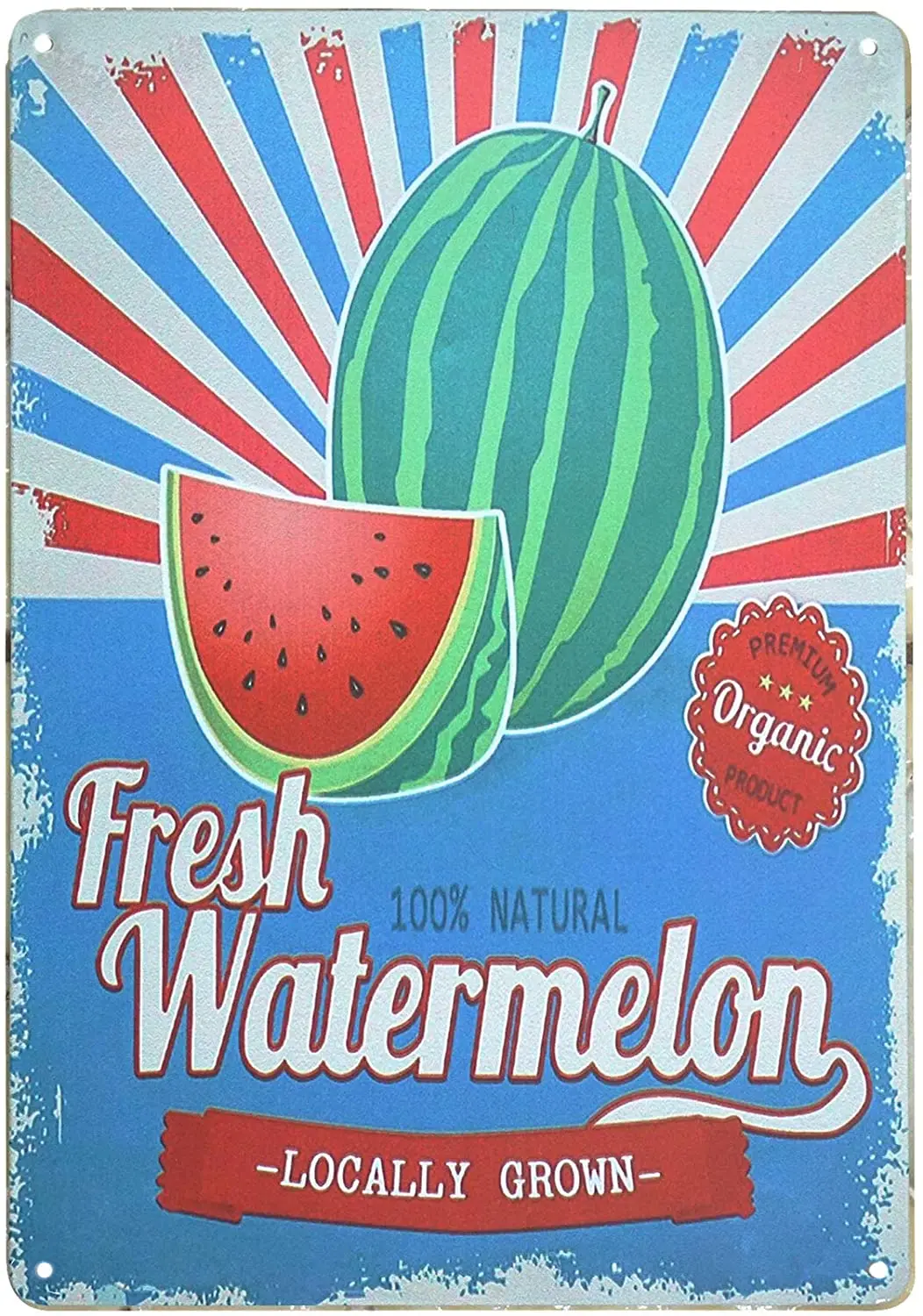 

TISOSO Locally Grown Fresh Watermelon Retro Vintage Metal Tin Signs Wall Art Country Tin Bar Sign Home Decor 8X12Inch
