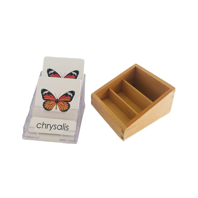 Montessori  3 Part Cards Holder Small Tray Wood Stand for Papers Booklet Language Materials Preschool Educational Equipment