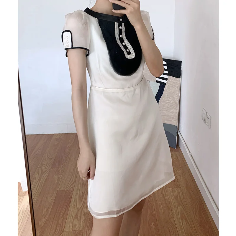 

ENjoyce Women Luxury Brand Silk White Mini Dress Elegant High Waist Slim A-Line Dresses Workwear summer dress woman 2024