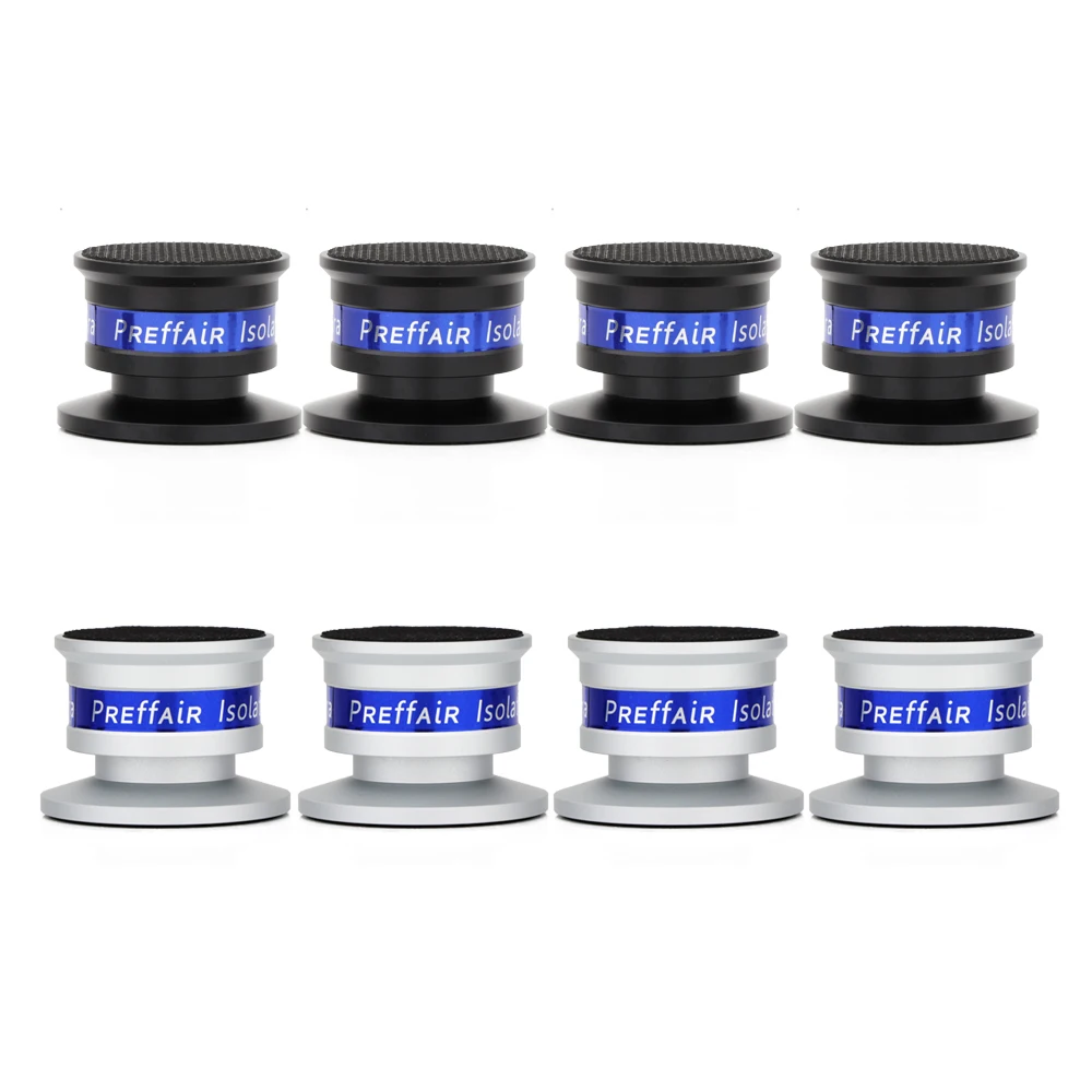 4PCS Aluminium Schwarz & Silber Stoßfest Spike + Pad Isolation Stehen HiFi Verstärker (Schwarz) CD DVD Player Lautsprecher Füße Matte Halter