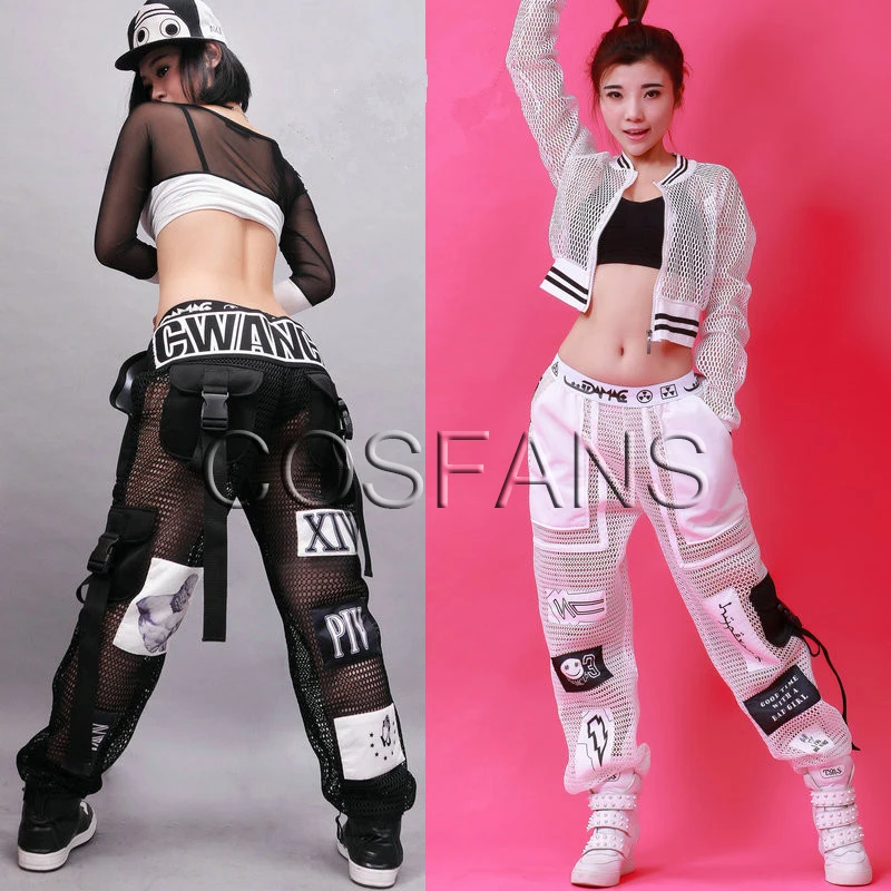 Jazz Dance Costumes Fashion Sexy Mesh Pants Hip Hop Clothing Adult Street Dancing Trousers Nightclub Modern Stage Outfit