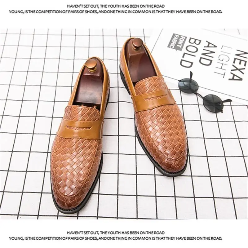 Italian Luxury Leather Shoes New Plaid Pattern Black Brown Blue Wedding Office Formal Men's Oxford Shoes