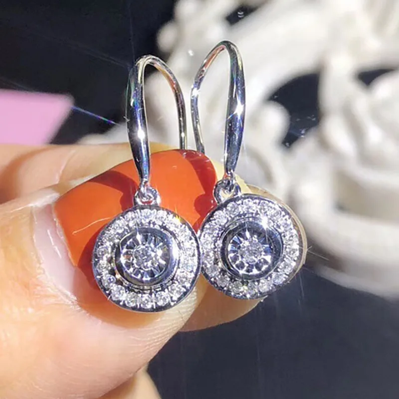 Elegant White Gold Plated Crystal Earrings Round Cut White Zircon Bridal Earrings Wedding Jewelry Cocktail Party Women Gifts