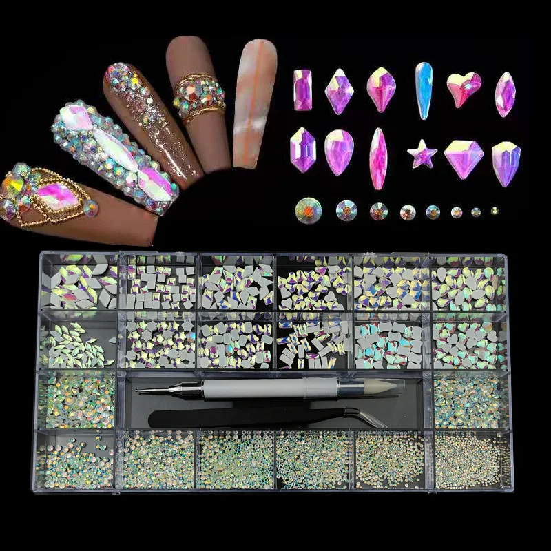 Super Glitter Rhinestones Crystal Clear Non HotFix FlatBack Glass Nail Art Rhinestones Shiny Nail drill