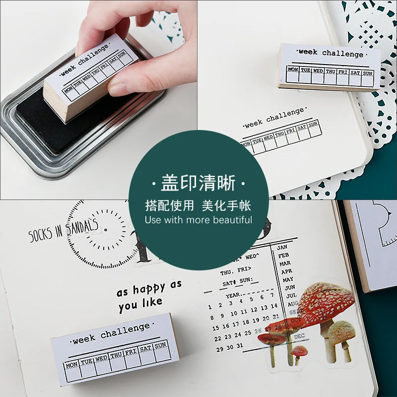 1set Vintage Calendar Memo TO DO List Plan Stamp DIY Wooden Rubber Stamps for Scrapbooking Stationery Journal Book Seal