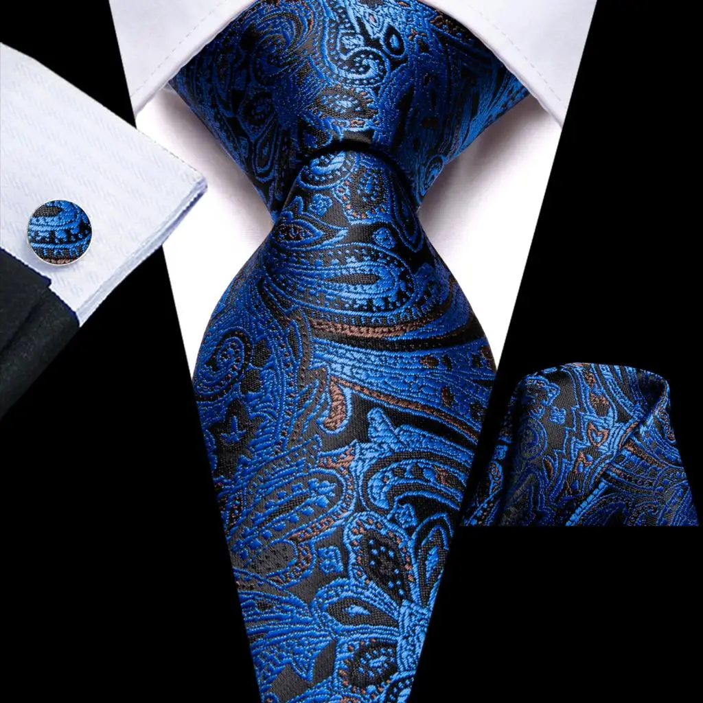 

Hi-Tie Black Navy Blue Paisley Silk Wedding Tie For Men Handky Cufflink Fashion Design Nicktie For Men Business Party Dropship