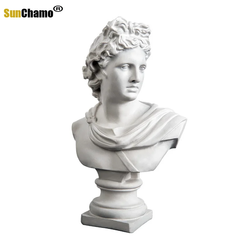 

30 CM 2.3 kg Large Apollo Bust Statue Adelos Greek Mythology Resin Plaster Craftwork Office Hotel Living Room Decoration Gift