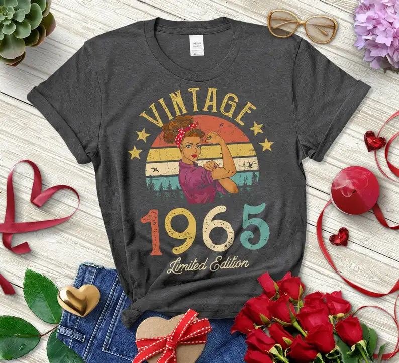 Vintage 1965 Limited Edition Retro Womens T-Shirt Funny 56th Birthday Gift 100% Cotton Clothes Fashion O Neck Short Sleeve Tees