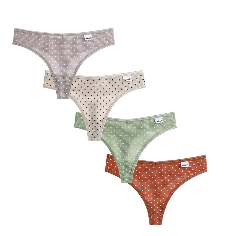 3 Pcs Underwear For Woman Lady T-back Panties Sports Female Thongs Cotton Dot Print Lingerie Tanga Women's Intimates BANNIROU