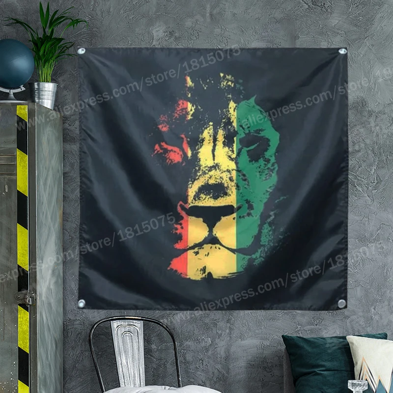 Jamaica Lion Rasta Reggae Flag Banner Polyester 120* 120cm Hang On The Wall 4 Grommets Custom Flag Indoor Music Rock