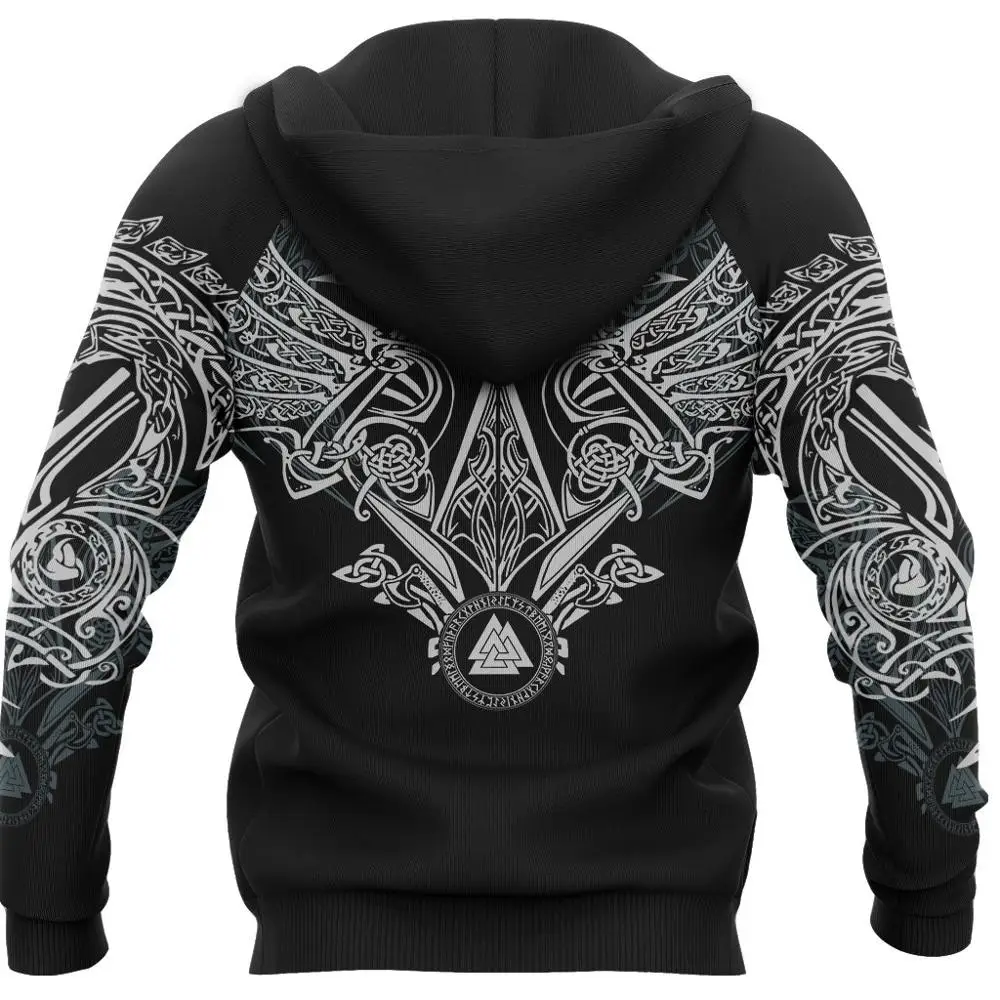 Tattoo Pullover Hoodie Raven Of Odin 3D Printed Mens Zip Up Hoodie Harajuku Streetwear Unisex Casual Jacket Tracksuits KJ0140