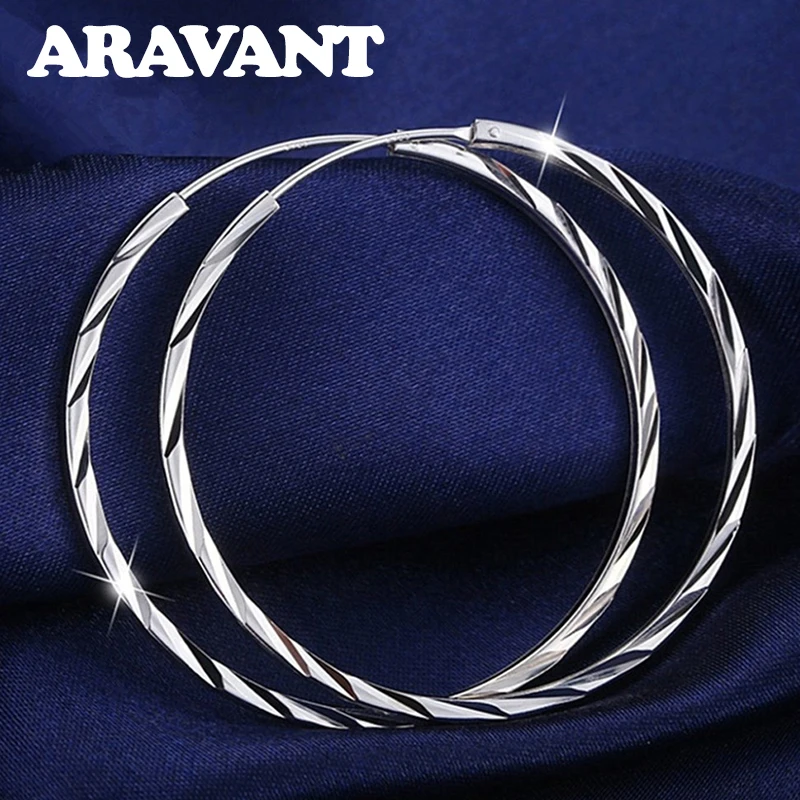 Aravant 925 srebro 35MM 50MM okrągłe kolczyki koła dla kobiet modna biżuteria na prezenty