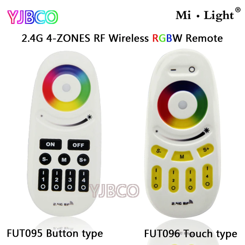 2.4G Miboxer FUT095/FUT096 Button/Touch type Screen RGBW RF 4-Zone Wireless LED Remote Controller for LED RGBW Bulb or strip