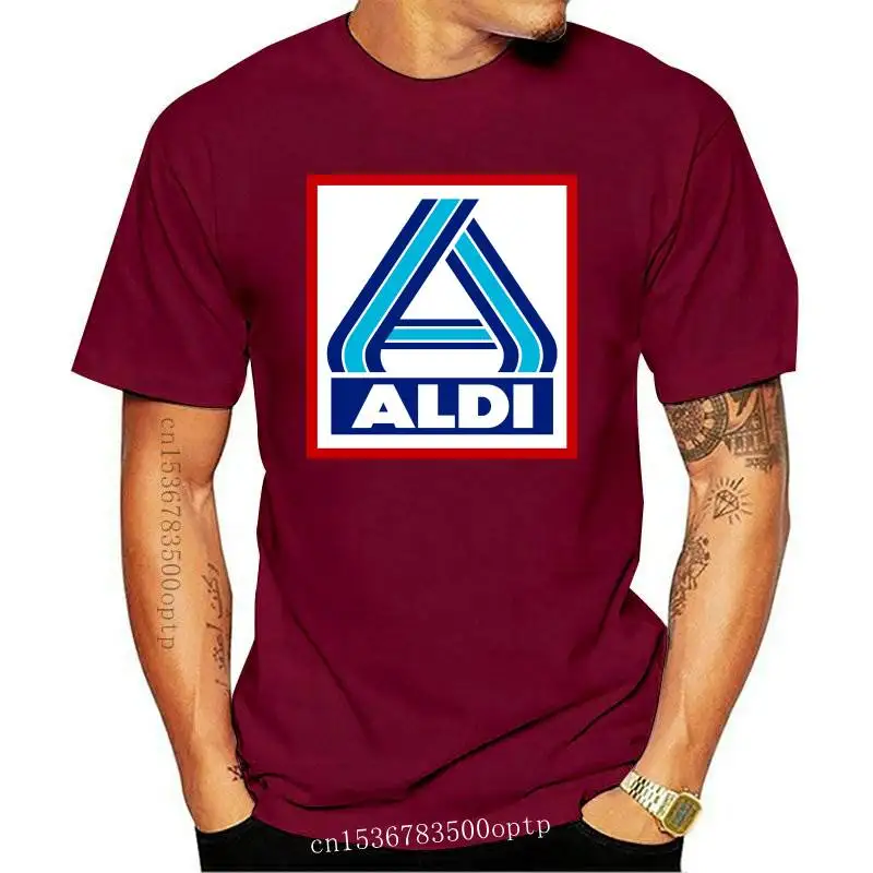 Aldi T shirt logo store aldi supermarket redneck cadi car park products food purchase