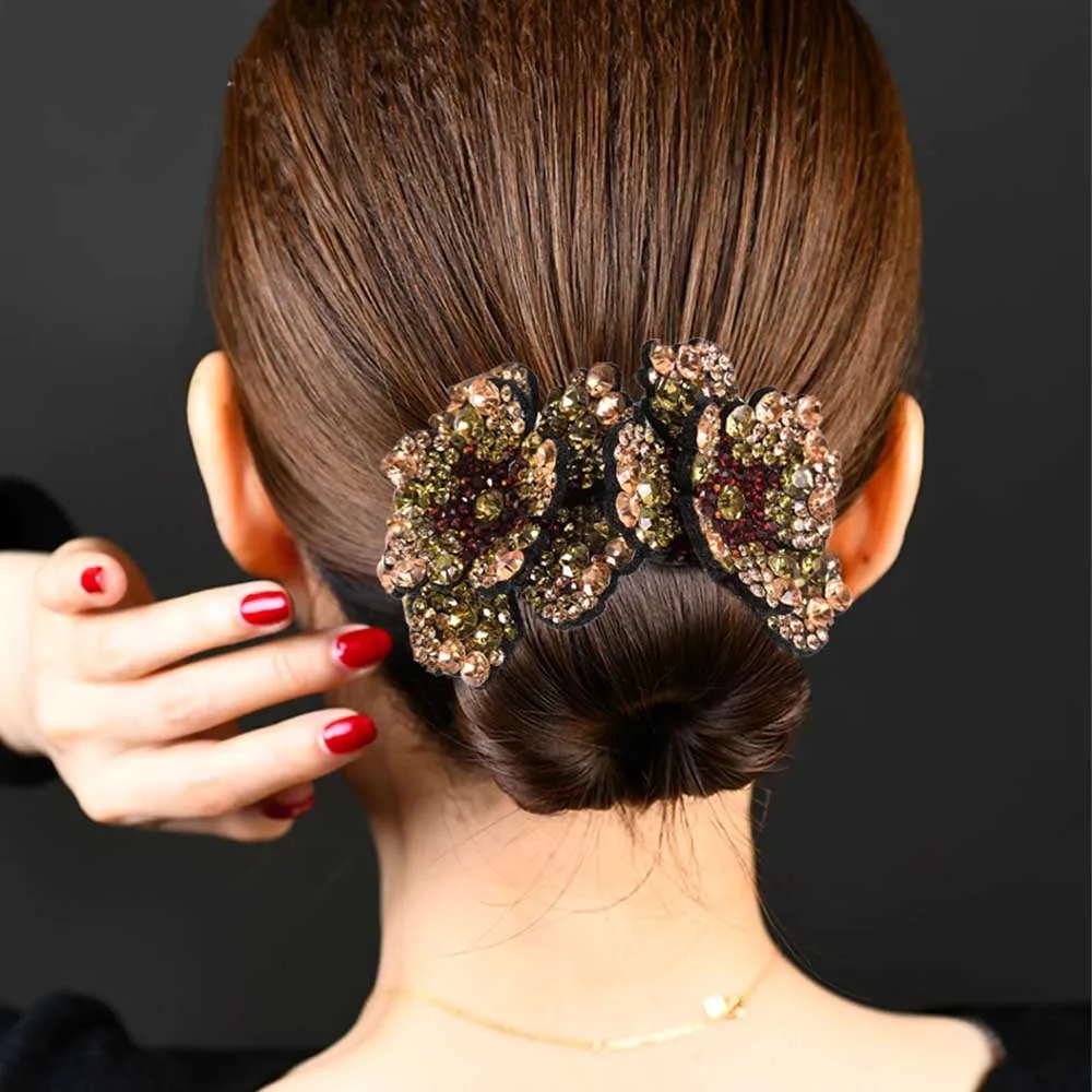 Haimeikang New Ponytail Hair Claws Women Headwear Rhinestone Fashion Flower Hairpin Hair Barrettes Twist Clip Hair Accessories