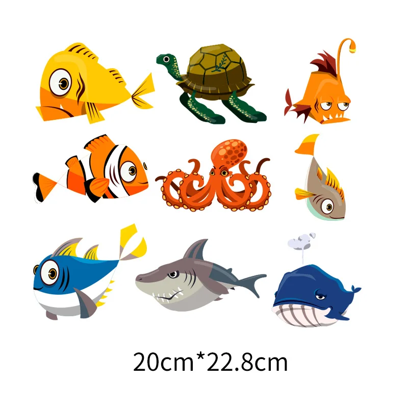 A set of marine animal cartoon fish sea turtle octopus whale shark DIY decorative children's doll with heat transfer stickers