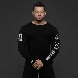 Men Skinny Long sleeve Shirts Spring 2019 Casual Fashion Printed T-Shirt Male Gyms Fitness Black Tee shirt Tops Brand Clothing