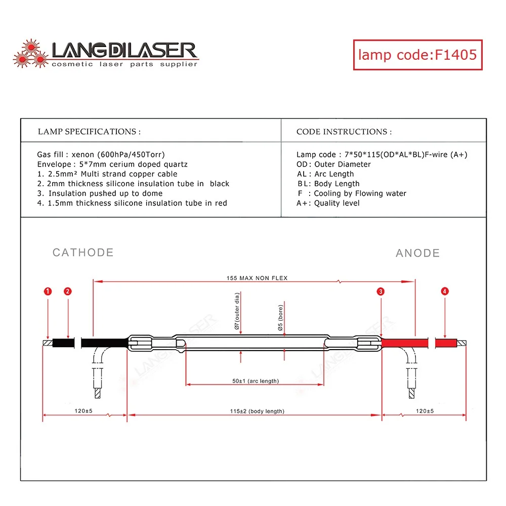 UK Lamp F1405-xxx / Made In UK First Light Ipl Flash Lamp Size : 7*50*115F / IPL Lamp For Keslaser / Guarantee 1 Million Times