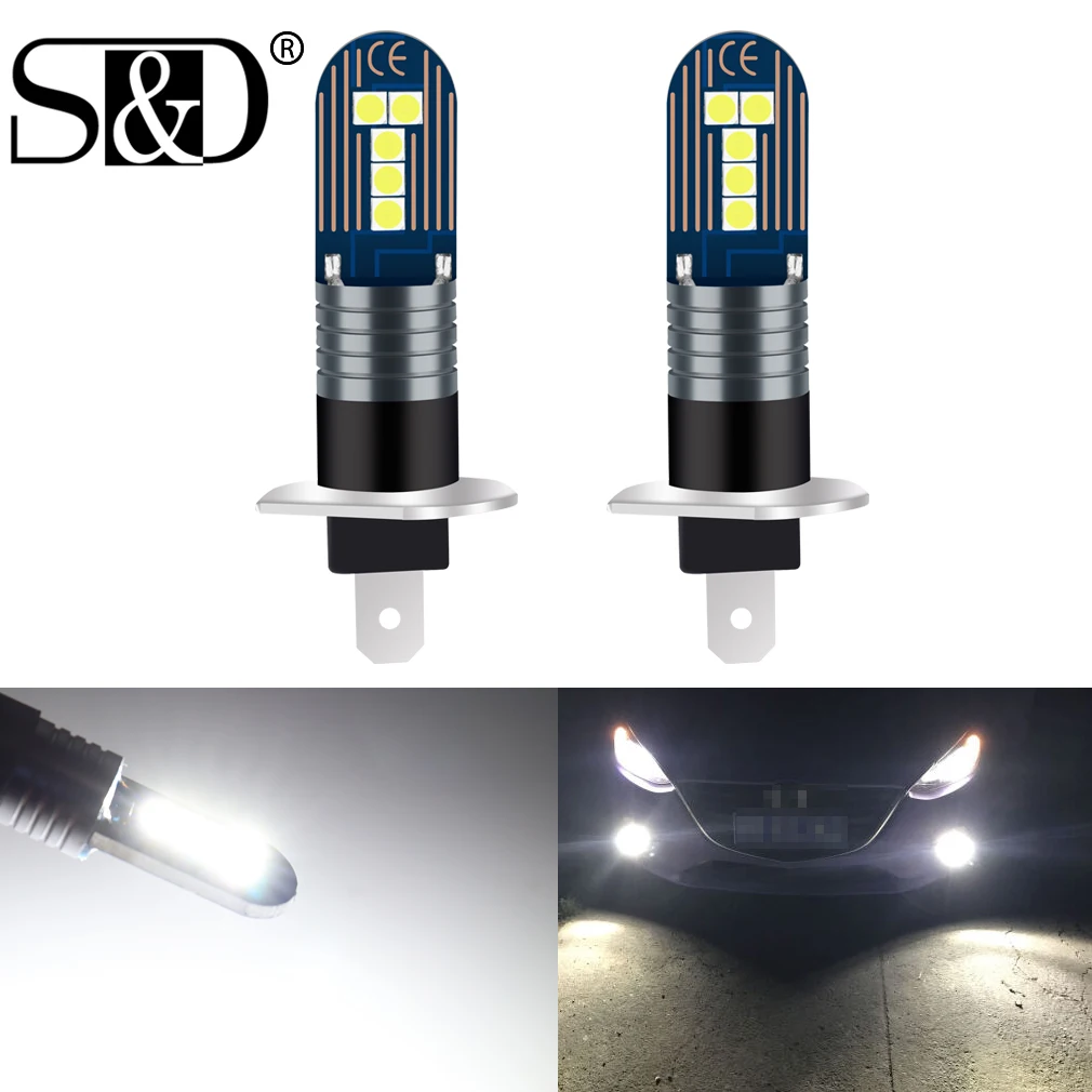 2pcs H1 H3 LED Bulb Car Fog Lights Day Driving Running Lamp 10SMD 3030 1600LM LED Fog Light Headlight Lamps 6000K White 12V