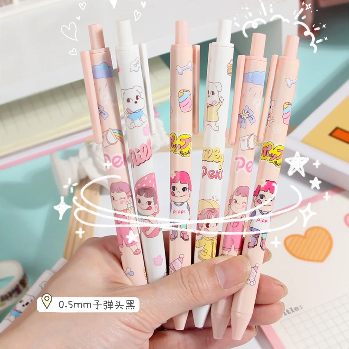 30pcs new cartoon neutral pen press pen Korean version of student 0.5 carbon pen girl heart press pen stationery