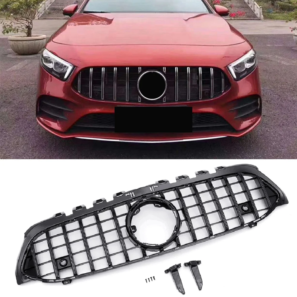 

For GTR AMG-Style Car Front Grille Racing Upper Grill For 2019 Mercedes-Benz W177 A-Class A200 A250 A45 Full Black ABS Plastic