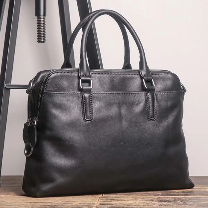 New high quality briefcase men\'s leather laptop bag top layer leather casual shoulder diagonal large business briefcase