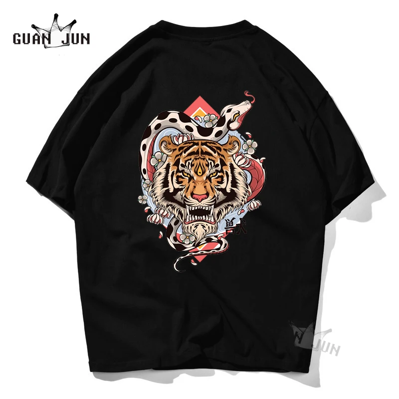 Chinese Streetwear Monster Tiger Snake Unisex T-Shirt Harajuku Style Man Tshirts Anime Tee Hipsters Mens Tops