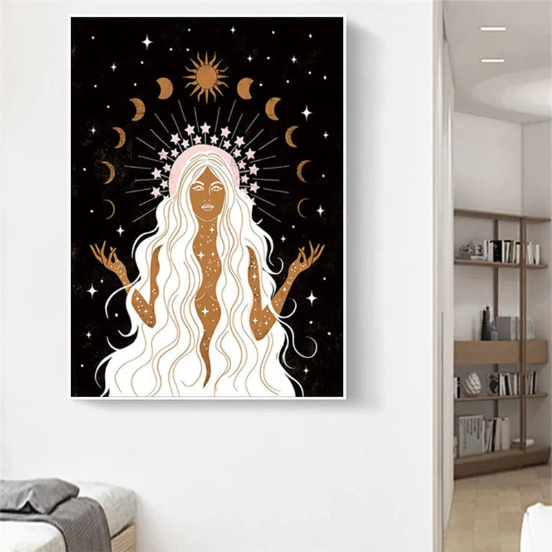 Bohemian Witch Earth Celestial Body Star Moon Sun Goddess Creativity Canvas Painting Posters and Prints Living Room Home Decor