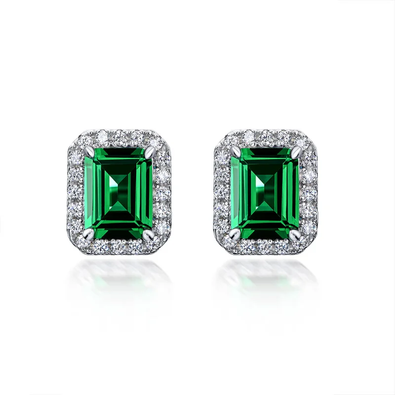 

Solid 925 Sterling Silver 6*8mm Created Emerald Gemstone Created Moissanite Wedding Engagement Ear Studs Earrings Fine Jewelry