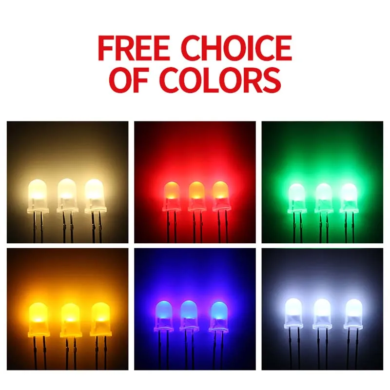 1000pcs/Bag Led F5 / 5mm Round  long leg edge fogge white red blue green yellow Light Emitting Diode