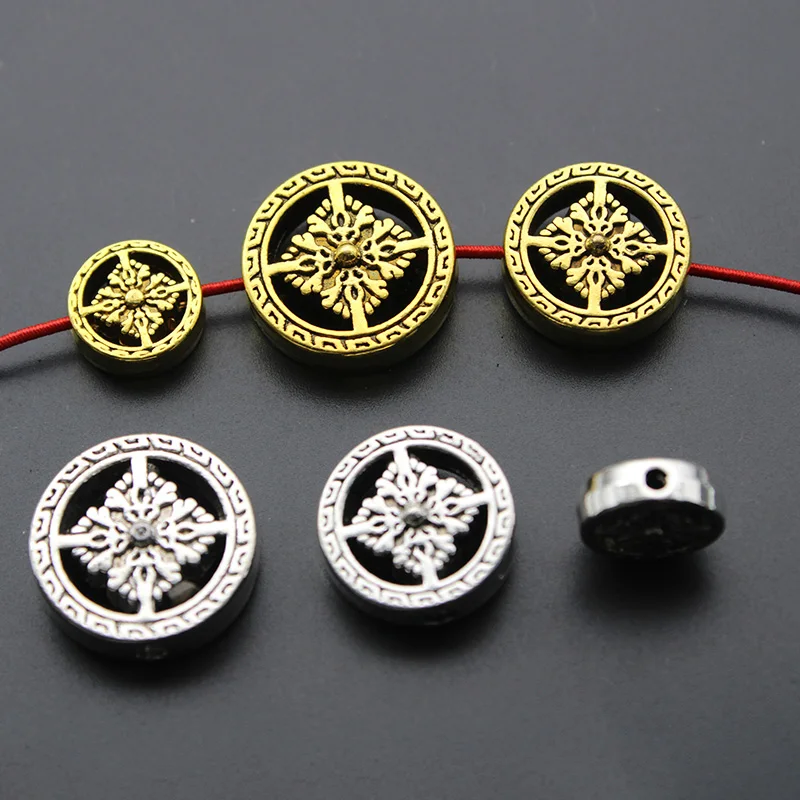 

10pcs/Lot Buddhism Handmade Prayer Round Charm Spacer Beads Antique Silver/Gold Color Loose Beads DIY Jewelry Findings