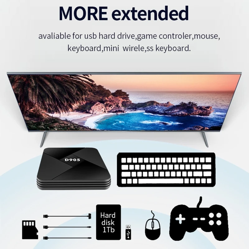 Y9RF D905 صندوق علوي أندرويد 10.0 مربع التلفزيون الذكية 8 GB 4k كابل تحكم عن بعد امدادات الطاقة مشغل وسائط متعددة فك التشفير