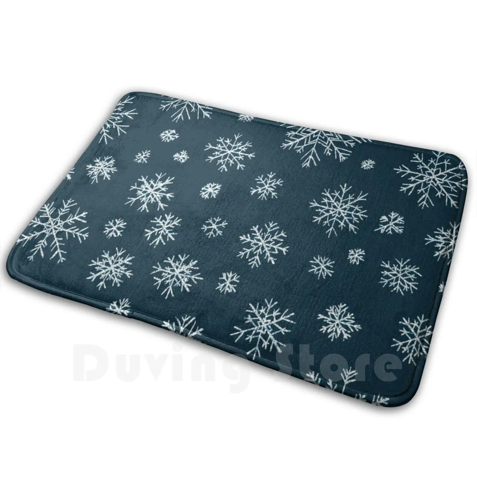 Psychedelic Blue Christmas Trippy Snowflake Pattern Karen-Anne Geddes Soft Non-Slip Mat Rug Carpet Cushion Snow Flake