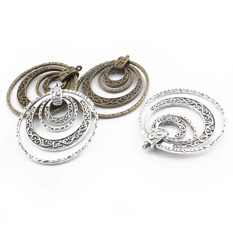 2pcs Antique Bronze/Silver Color Multi-Circles Charms Pendant  For Women DIY Necklace Jewelry Findings Making 45*50mm
