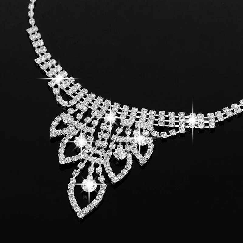 AINAMEISI Luxury Rhinestone Bridal Jewelry Set Classic Rhinestone Necklace Earring Bracelet Women\'s Wedding Gift Set