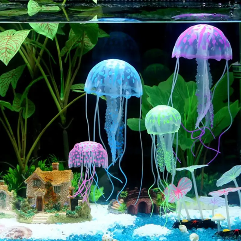 Fish Tank Simulation Fluorescent Jellyfish, Aquarium Jellyfish Landscape Accessories, Multi-color Optional Jellyfish Ornaments