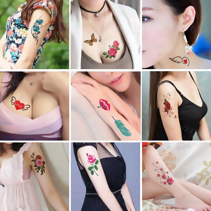 Temporary Tattoo Tattoos Stickers Rose for Women Woman Kids Waterproof Fake Sticker Tatoo and Body Art Tatouage Temporaire Femme