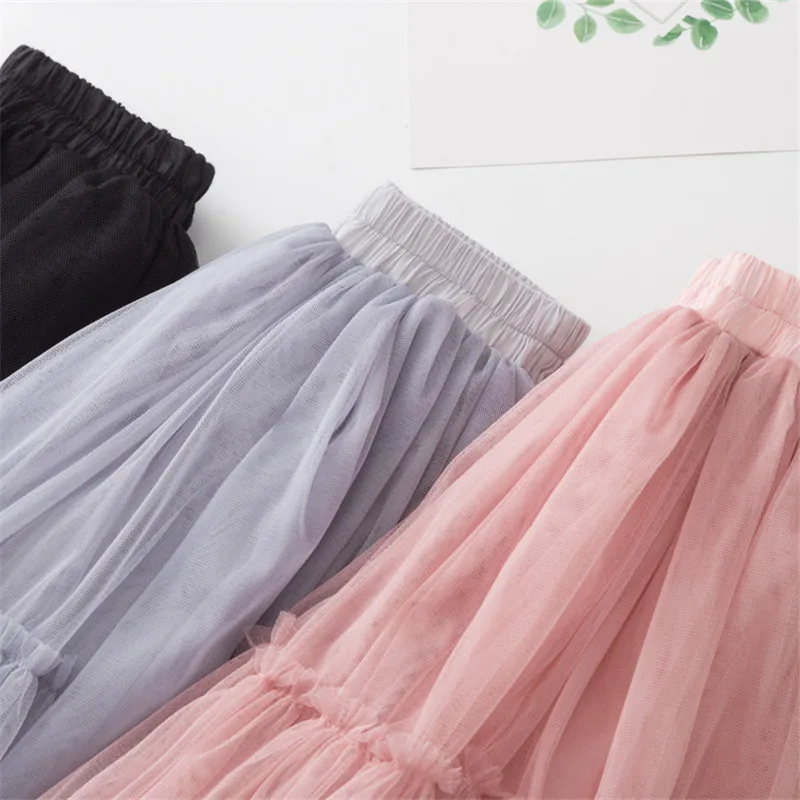 Kids Skirts For Girls Cotton Lace Tutu Pleated Skirt Black Pink Gray Children\'s Clothing 4 6 8 10 12Y Pettiskirt Party Clothes