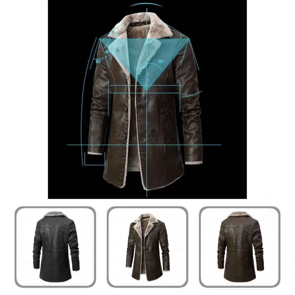 

Winter Men's PU Jackets Classic Slim Fit Lapel Long Men Fleece Warm Motorcycle Leather Jacket for Work