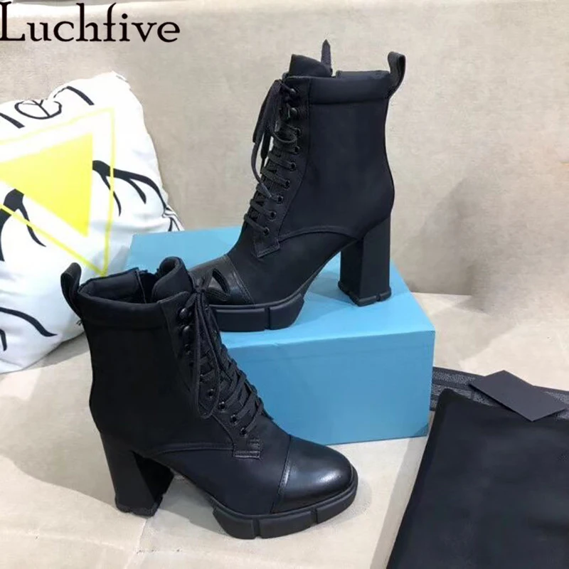 

Platform Chunky heel Combat Boots ladies Shoes Real Leather lace up Motorcycle Boots Woman 2021 Winter Brand Mujer Botas