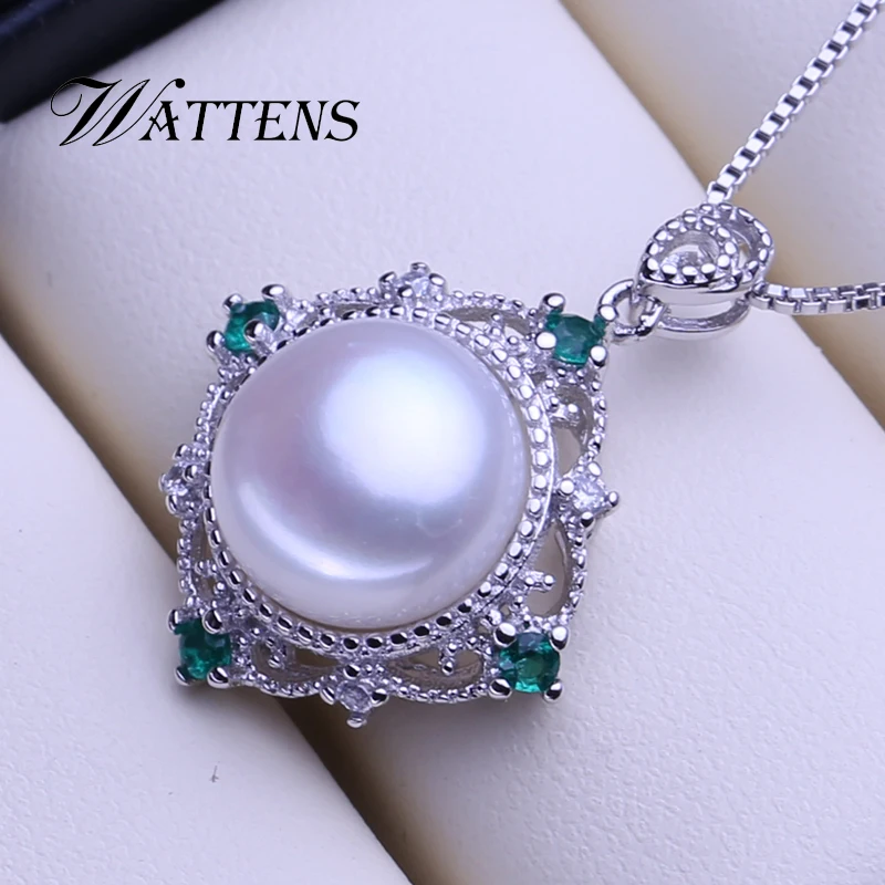 

925 sterling silver necklace for women Natural freshwater pearl necklace pendant green Zircon chain bridal Bohemian jewelry gift