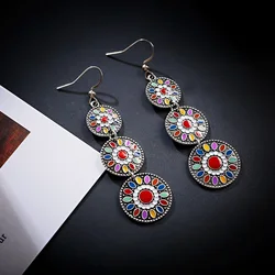 Vintage Flower Bohemian Earrings For Women Ethnic Round Alloy Gypsy Indian Jewelry Jhumka Earrings Oorbellen Hangers