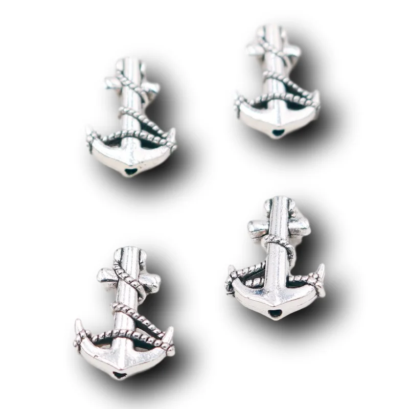 15pcs Silver Plated 3D Sailor Anchor Small Hole Bead Pendants Bracelet Necklace Accessories DIY Charms For Jewelry Crafts Making