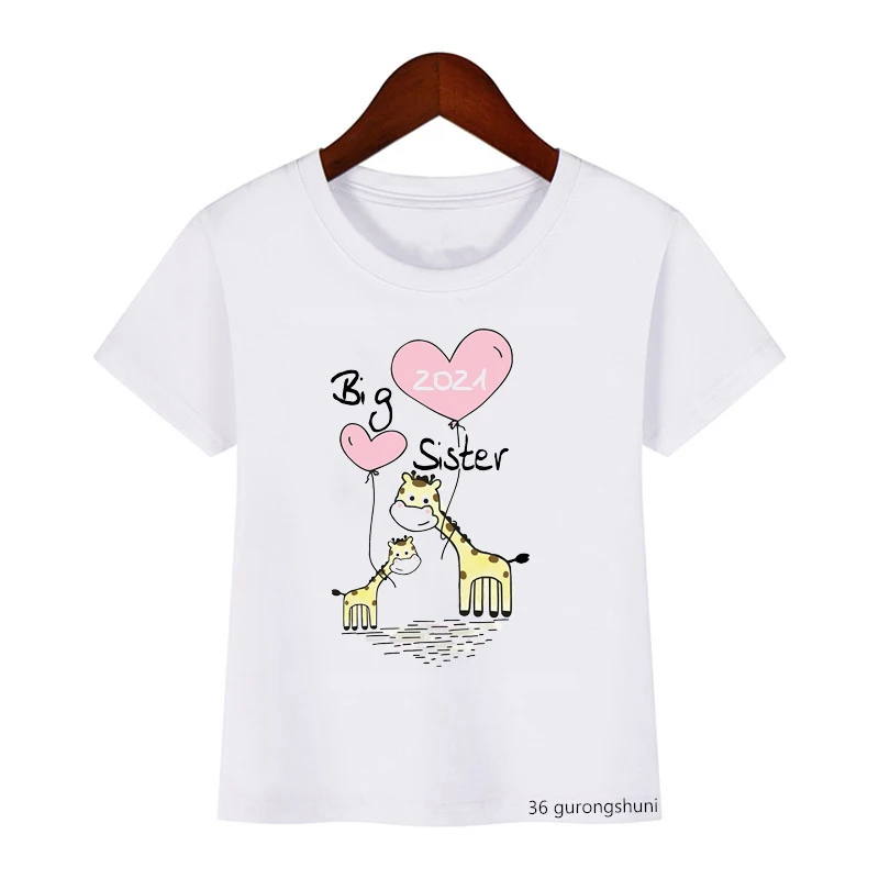 Big Sister 2024 Cute Giraffes Gift Idea Cartoon Print Funny Children T Shirt Kids Newly Clothes Summer Tops Boys/ Girls T Shirtd