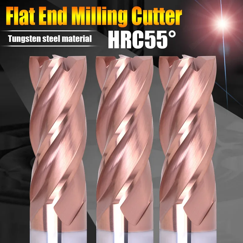 

TuGe Tool HRC55 4 Flute Tungsten Steel Carbide End Milling Cutter CNC Flat End Mills for Steel Metal Alloy